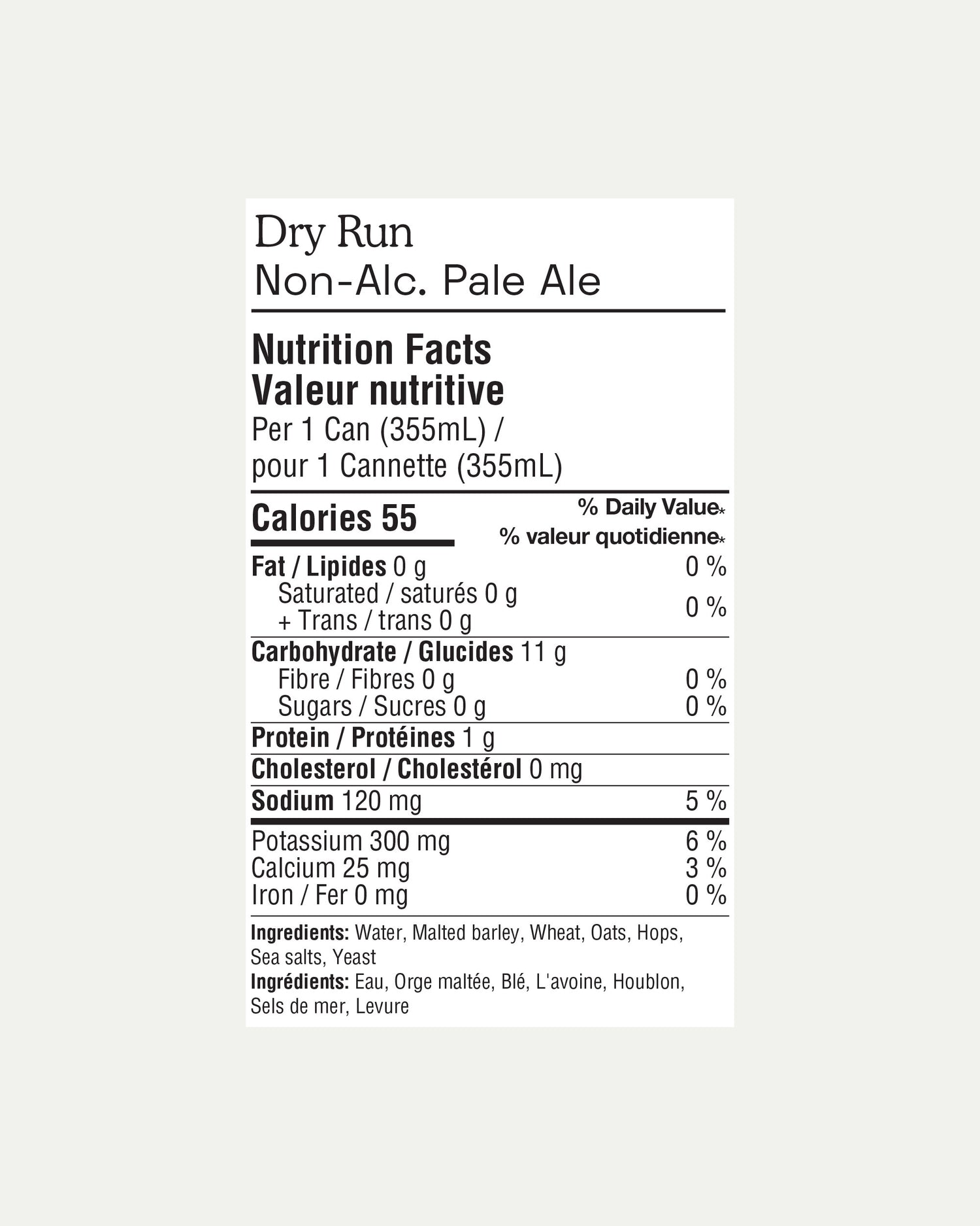 Rally Beer Dry Run Non-Alcoholic Pale Ale nutrition information